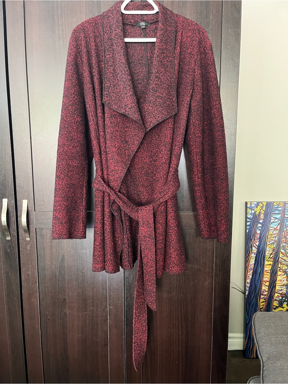 CHIC by par JACOB Red & Black Tweed Wrap Cardigan Jacket - Size XL